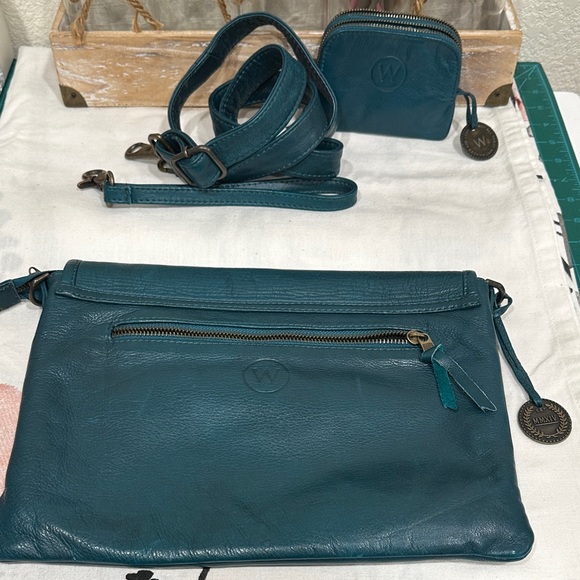 Wanderers Teal Marseille Crossbody Clutch with Venetian Card Wallet Set - Picture 9 of 12